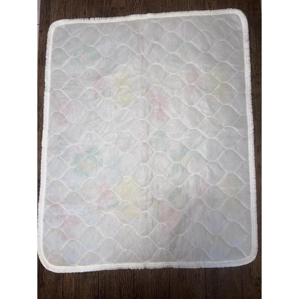 Vintage 1980s Curity Care Bears Quilted Pastel Music Baby Blanket